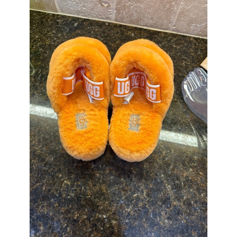 UGG Oh Yeah Sandals Slippers Vibrant Margarita Orange Sheepskin Size 8 EUC - Picture 5 of 12